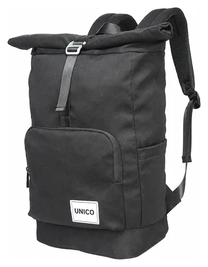 Front-Pocket Roll-Top Backpack — Black / Ice Blue — Product view