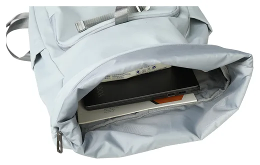 Front-Pocket Roll-Top Backpack — Black / Ice Blue — Product view