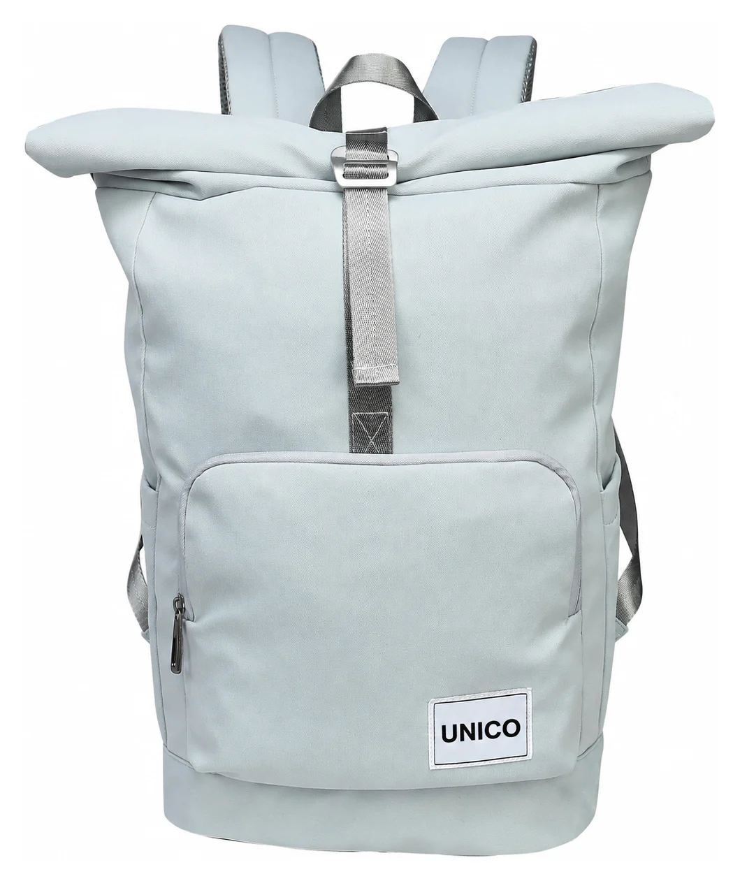 Front-Pocket Roll-Top Backpack — Black / Ice Blue