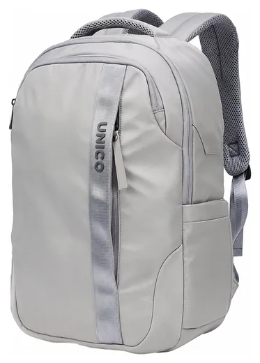 Travel Laptop Backpack — Vertical Webbing — Grey angled view