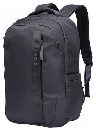 Travel Laptop Backpack — Vertical Webbing — Black angled view