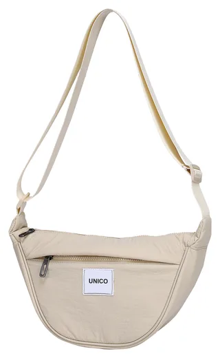 Crescent Crossbody Bag — Beige angled view