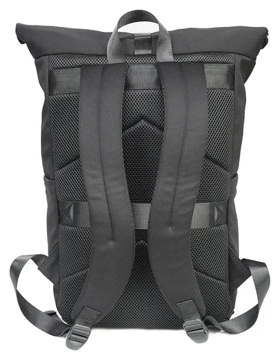 Front-Pocket Roll-Top Backpack — Black / Ice Blue — Product view
